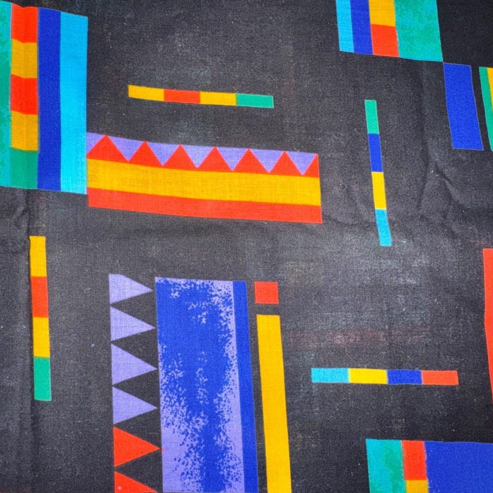Cranston Print Works Fabric 44x60 Black Multicolor 90s Geometric Abstract Retro